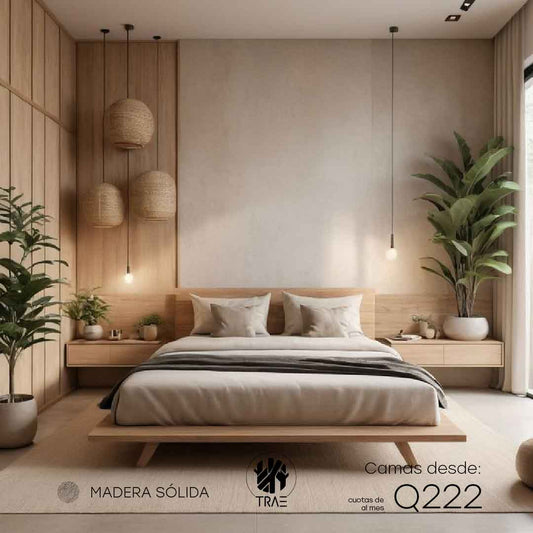 Cama Queen + mesas de noche madera