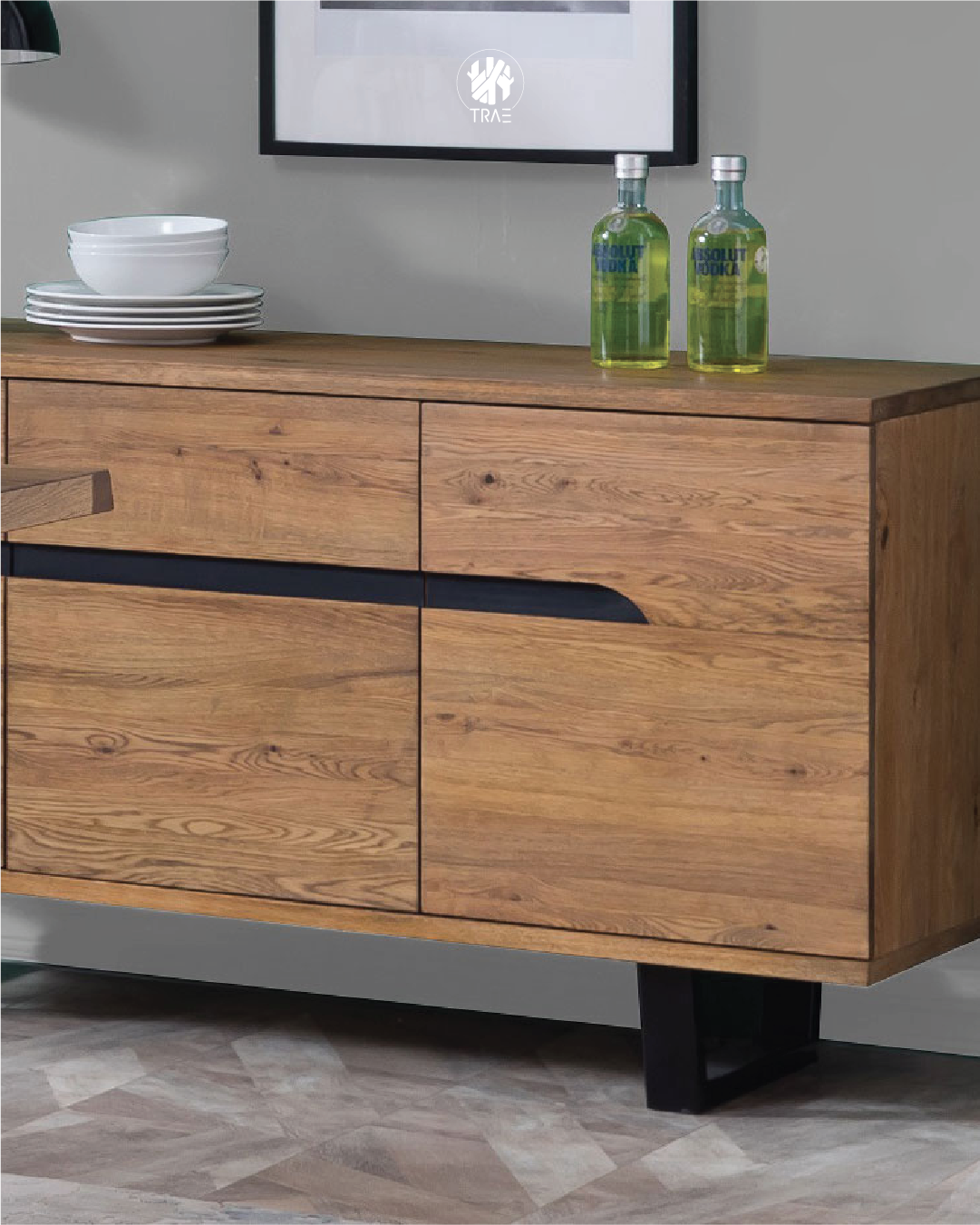 Bufetera madera sólida roble 3 puertas